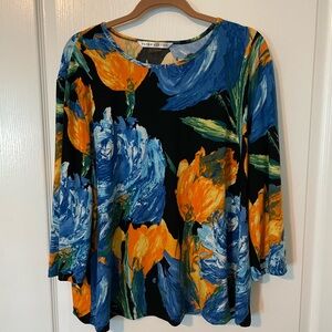 Peter Nygard Blue and Orange Floral Blouse